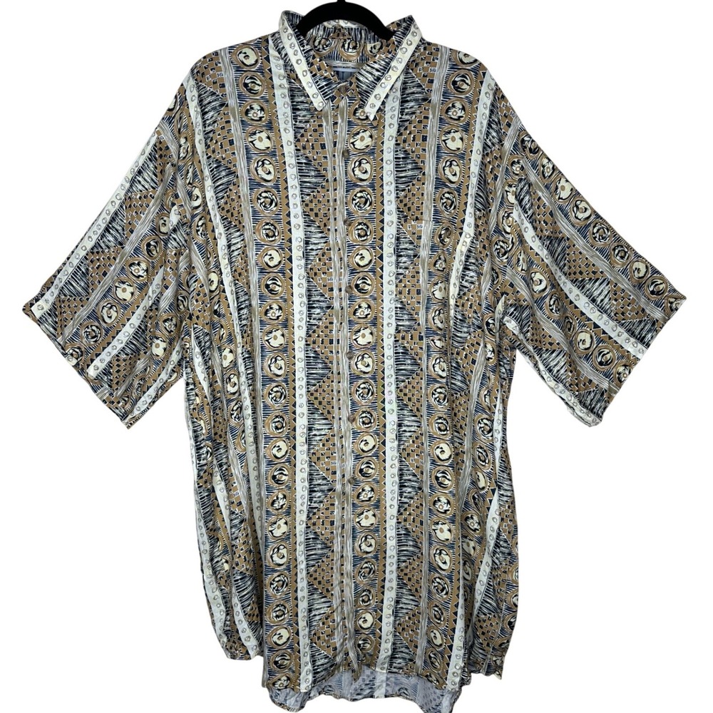 Untied Mens 2XLT Rayon Short Sleeve Geometric Tribal Print Button Front Shirt